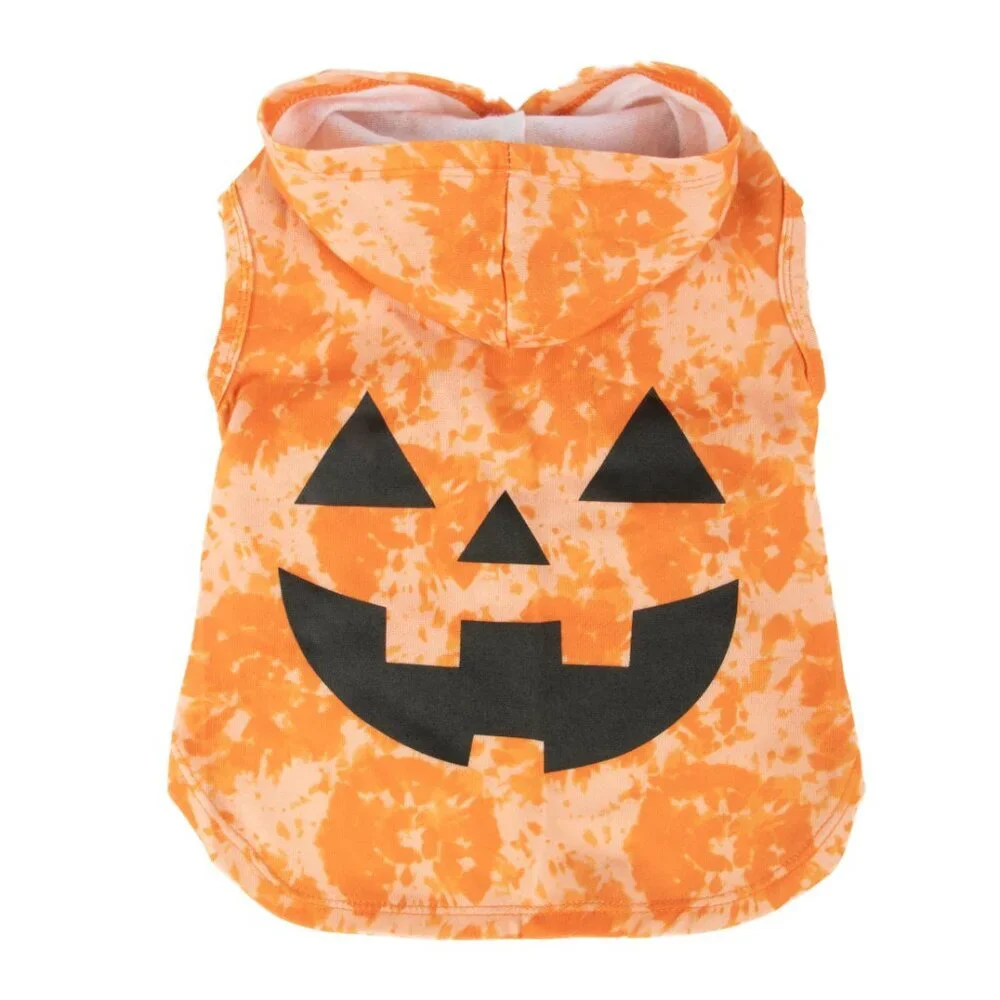 VibrantLife Halloween Hoodie Dog Clothing Orange Tie Dye Jack-O-Lantern